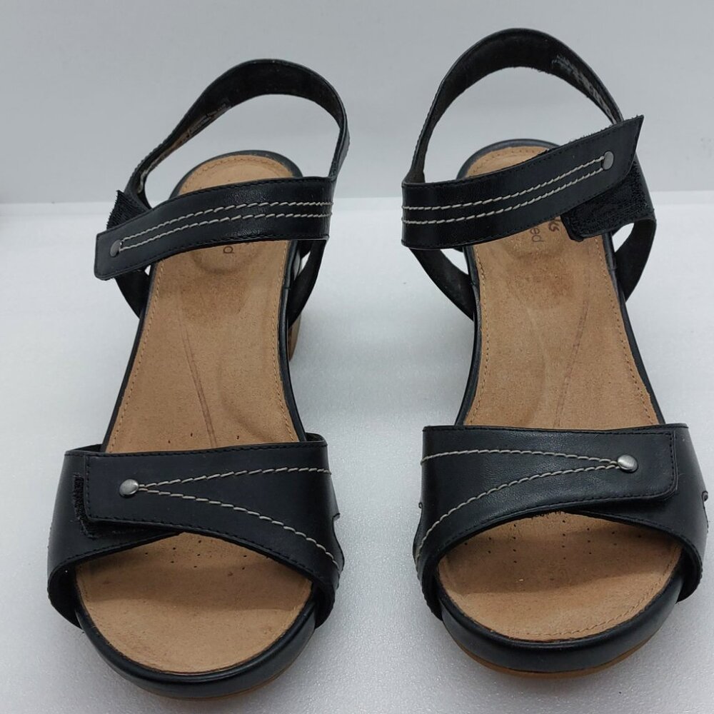 Clarks Black Leather Heeled Sandal Boots